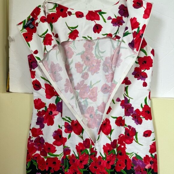 Chaps Floral Sheath Dress Cotton Sleeveless Preppy Midi Red Black White Print 12 - Picture 8 of 16